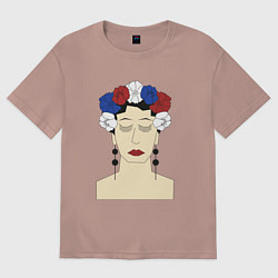 Женская футболка оверсайз Женский портрет: девушка в венке триколор