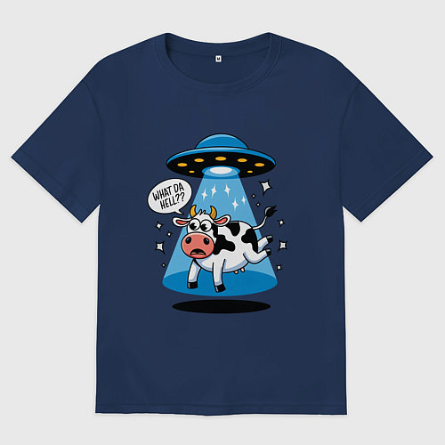 Женская футболка оверсайз НЛО и корова / Тёмно-синий – фото 1