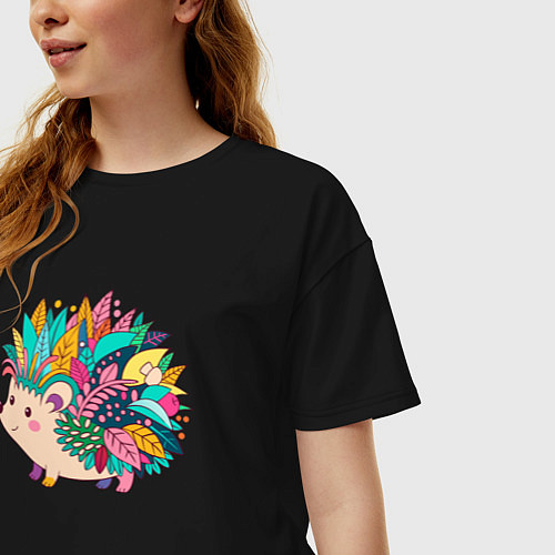 Женская футболка оверсайз Декоративный ежик / Черный – фото 3