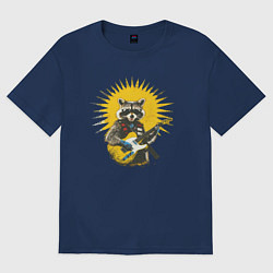 Футболка оверсайз женская Енот рокер, цвет: тёмно-синий