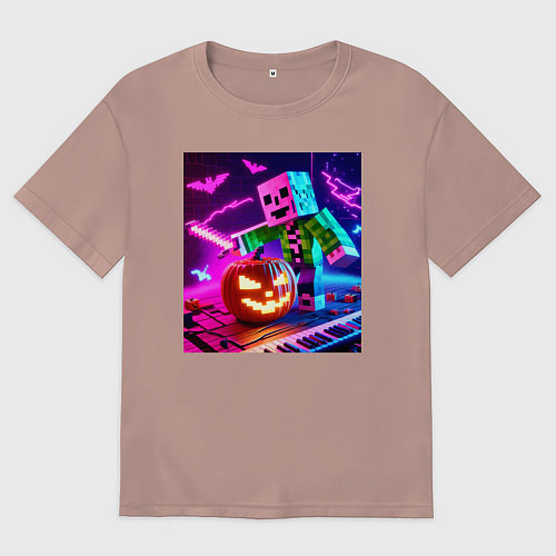 Женская футболка оверсайз Хэллоуин и Майнкрафт - коллаба / Пыльно-розовый – фото 1