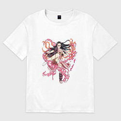 Футболка оверсайз женская Красивая боевая Незуко - Demon slayer, цвет: белый