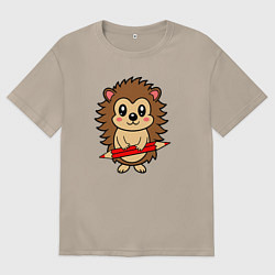 Женская футболка оверсайз Ёжик и красный карандащ