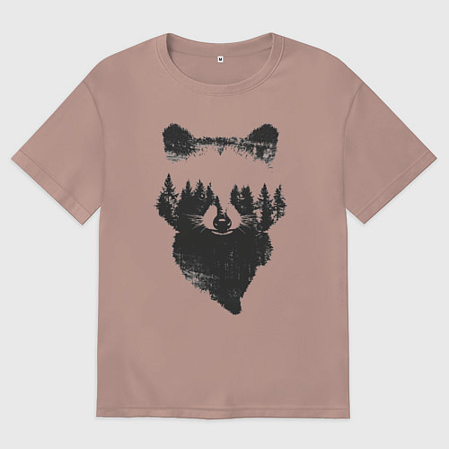 Женская футболка оверсайз Лицо енота из деревьев / Пыльно-розовый – фото 1