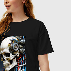 Футболка оверсайз женская Кибер череп - нейроарт фантазия, цвет: черный — фото 2