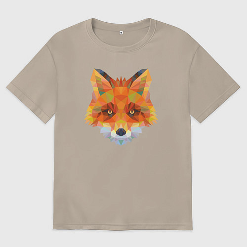 Женская футболка оверсайз Лисичка лоу поли / Миндальный – фото 1