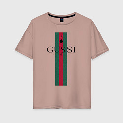 Женская футболка оверсайз Гусси - полосы, надпись