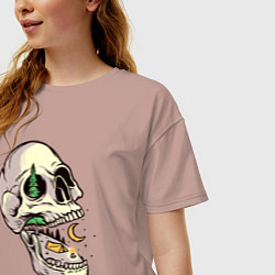 Футболка оверсайз женская Кемпинг в черепе, цвет: пыльно-розовый — фото 2