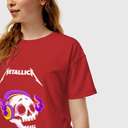 Футболка оверсайз женская Metallica - неоновый череп, цвет: красный — фото 2