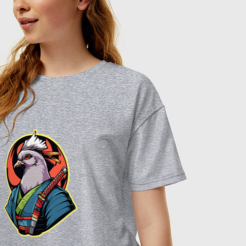 Женская футболка оверсайз Голубь самурай / Меланж – фото 3