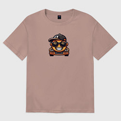 Футболка оверсайз женская Машина рэпер в черных очках, цвет: пыльно-розовый