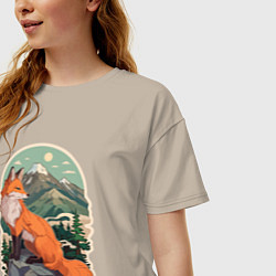 Футболка оверсайз женская Лиса и горы, цвет: миндальный — фото 2