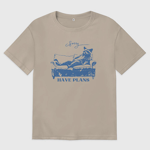 Женская футболка оверсайз Енот лежит на диване и чилит / Миндальный – фото 1