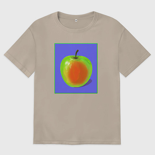 Женская футболка оверсайз Яблоко на фиолетовом фоне - pop art / Миндальный – фото 1