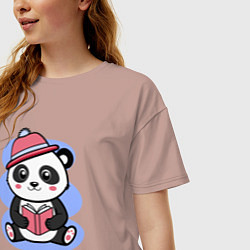 Футболка оверсайз женская Панда с книжкой, цвет: пыльно-розовый — фото 2