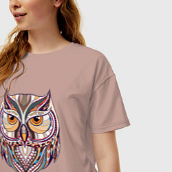 Футболка оверсайз женская Красочная совушка, цвет: пыльно-розовый — фото 2