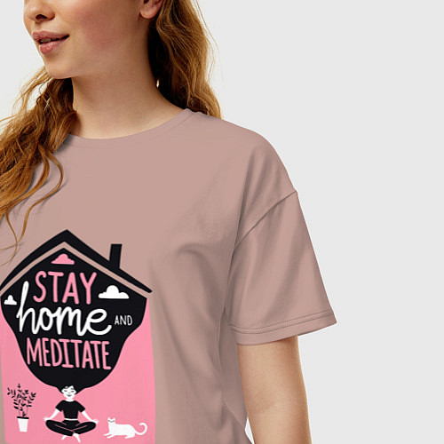 Женская футболка оверсайз Оставайся дома и медитируй - йога / Пыльно-розовый – фото 3