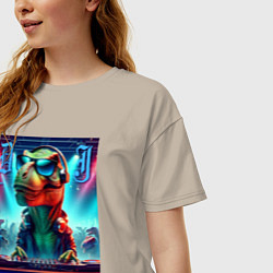 Футболка оверсайз женская Cool tyrannosaur DJ - ai art, цвет: миндальный — фото 2