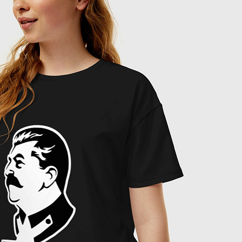 Женская футболка оверсайз Сталин - при мне такого не было / Черный – фото 3