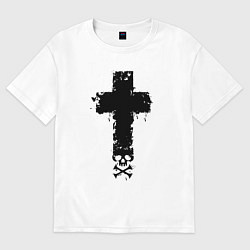 Футболка оверсайз женская Стильный крест - с черепом, цвет: белый