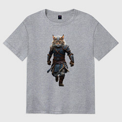 Футболка оверсайз женская Кот-викинг, цвет: меланж