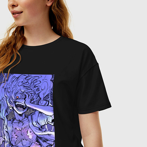 Женская футболка оверсайз Ван-Пис Луффи улыбается / Черный – фото 3