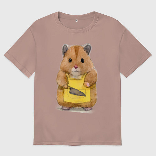 Женская футболка оверсайз Хомяк повар / Пыльно-розовый – фото 1