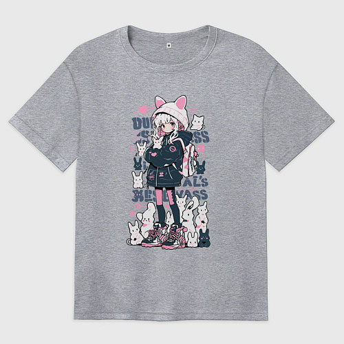 Женская футболка оверсайз Chiaki Nanami - Neko Danganronpa / Меланж – фото 1