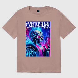 Футболка оверсайз женская Neon punk skeleton - ai art fantasy, цвет: пыльно-розовый