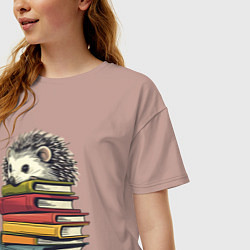 Футболка оверсайз женская Ёжик на книгах, цвет: пыльно-розовый — фото 2