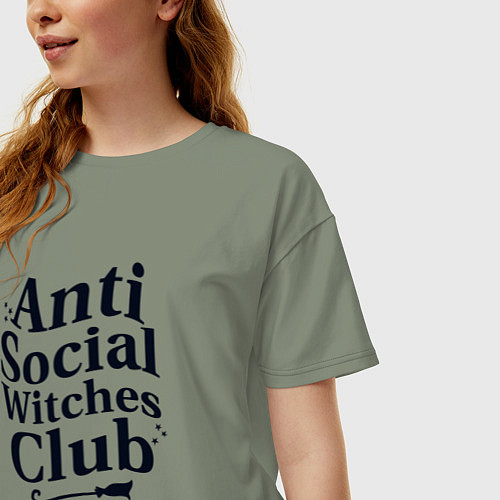 Женская футболка оверсайз Anti social witches club / Авокадо – фото 3
