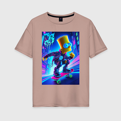 Женская футболка оверсайз Барт Симпсон на скейтборде - неоновое свечение / Пыльно-розовый – фото 1