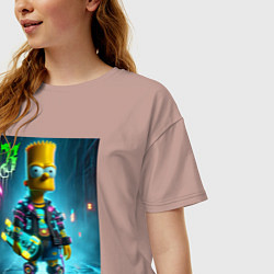 Футболка оверсайз женская Барт Симпсон со скейтбордом под проливным дождём -, цвет: пыльно-розовый — фото 2