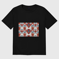 Женская футболка оверсайз Узор красно-синий на белом фоне