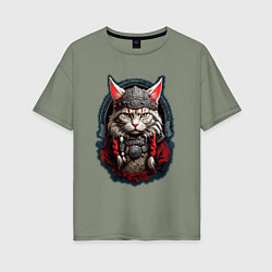 Женская футболка оверсайз Кот викинг