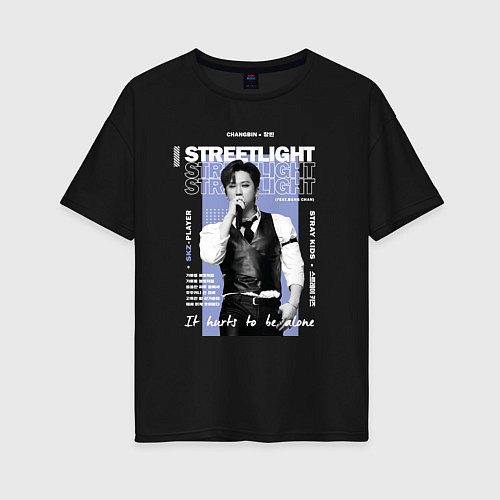 Женская футболка оверсайз Stray kids Changbin streetlight / Черный – фото 1