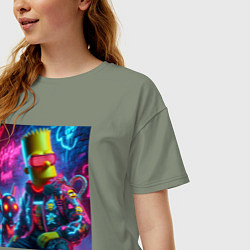 Футболка оверсайз женская Барт Симпсон с котом роботом - нейроарт, цвет: авокадо — фото 2