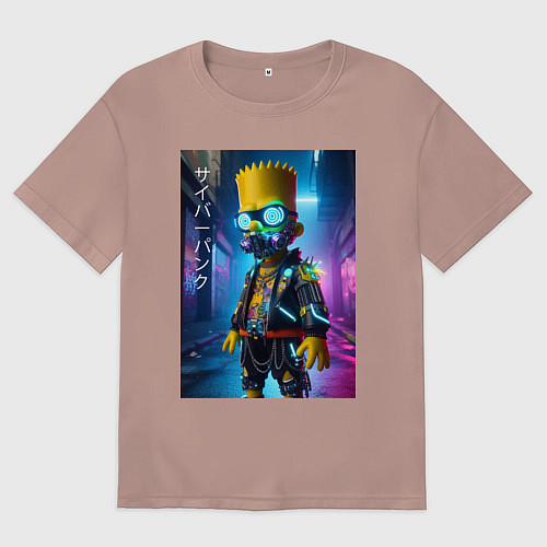 Женская футболка оверсайз Барт Симпсон в респираторе - нейроарт / Пыльно-розовый – фото 1