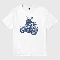 Футболка оверсайз женская Чихуахуа байкер на мотоцикле, цвет: белый