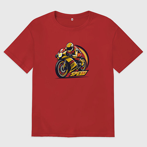 Женская футболка оверсайз Гонщик на гоночном мотоцикле / Красный – фото 1