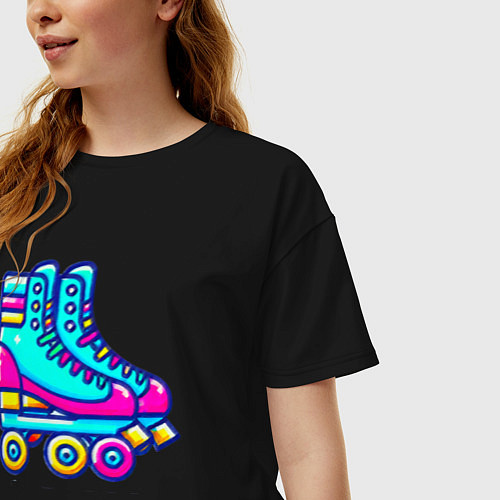Женская футболка оверсайз Retro rollers / Черный – фото 3