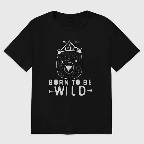 Женская футболка оверсайз Медведь - рождён диким / Черный – фото 1