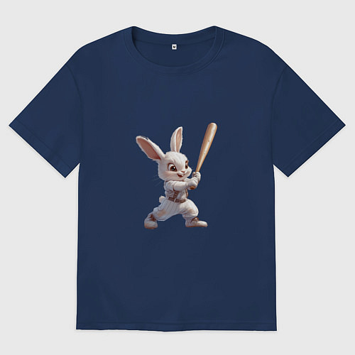 Женская футболка оверсайз Зайчик чемпион / Тёмно-синий – фото 1