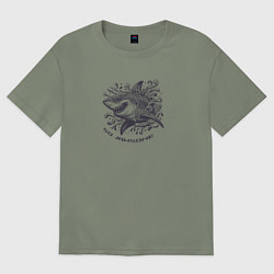 Женская футболка оверсайз Ухмыляющаяся акула в волнах