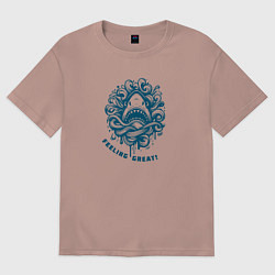 Футболка оверсайз женская Акула показалась в волнах, цвет: пыльно-розовый