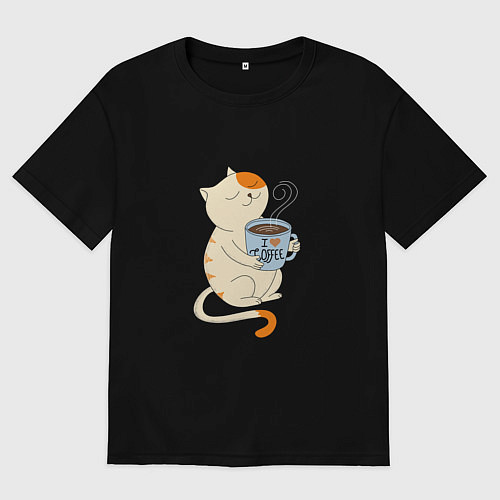 Женская футболка оверсайз Кошачье чаепитие / Черный – фото 1