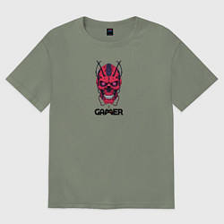 Футболка оверсайз женская Череп геймера красный, цвет: авокадо