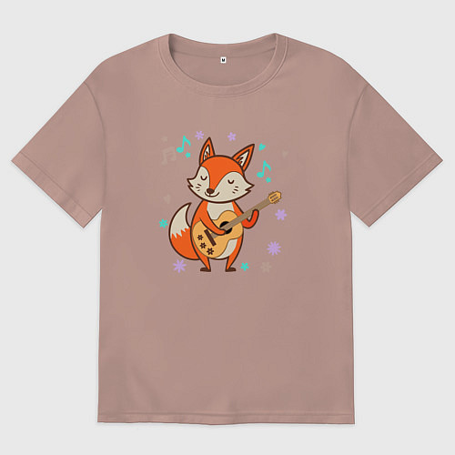 Женская футболка оверсайз Лиса с гитарой / Пыльно-розовый – фото 1