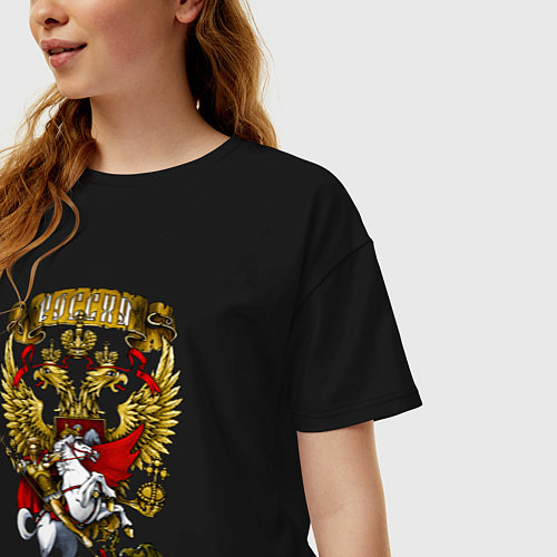 Женская футболка оверсайз Георгий Победоносец и герб России / Черный – фото 3