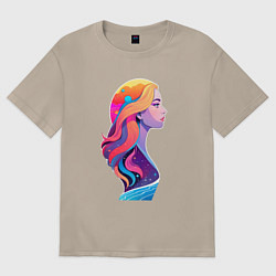 Женская футболка оверсайз Космос девушка профиль